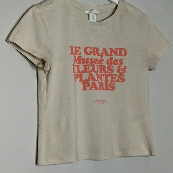 H&M "Le Grand Musee Des Fleurs &Visit Plantes Paris" Short Sleeve Crop Tee - Picture 3 of 9